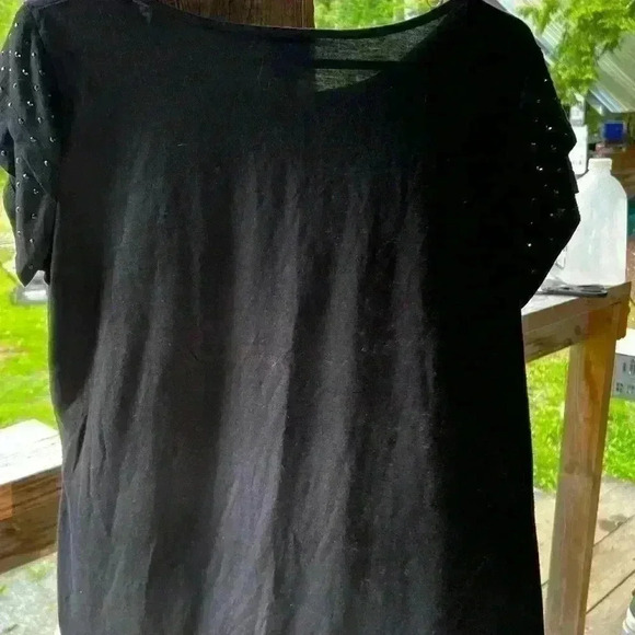 Covington Womens XL Crew Neck Sequined Short Sleeve Black Top - Picture 2 of 5